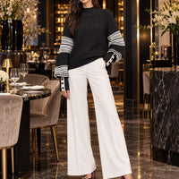 Women Mock Neck Knit Sweater Color Block Geometric Pattern Raglan Long Sleeve Button Cuff Loose Fall Winter Pullover Jumper Natalia Home Fashion    Natalia Home Fashion