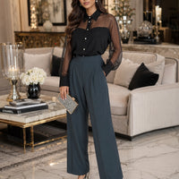 Women's Button Down Shirt Long Sleeve Casual Chiffon Blouse Collared Loose Casual Work Office Top