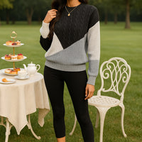 Women's Sweater Tops Sweaters Women Female Woman Clothing Casual Color-Blocked Long-Sleeved Pullover Sweater