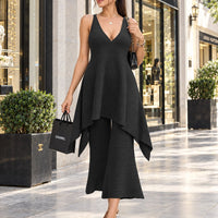 Casual Pants Ensemble Femmes Sleeveless Top Wide Leg Trousers Women's Matching Sets Long Pants Knit Pants 2 Piece Set Natalia Home Fashion    Natalia Home Fashion