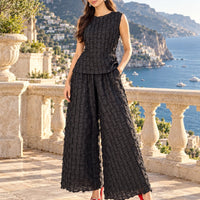 Handmade Pleated Set Women Summer New Sleeveless Vest Top Flared Pants Comfortable Casual Loose Large Size with Stretchy Natalia Home Fashion    Natalia Home Fashion