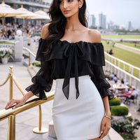 Blouses Design Sense Niche Chic Off Shoulder Shirt Women's French Gentle Style Loose Versatile Western-style Flowing Mesh Top