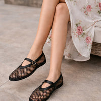Summer, Wear Round Toe, Straight Buckles, Casual and Comfortable, Women's Flats, Cut-out Mary Jane Single Shoes, fishnet Shoes