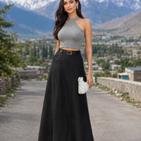 Urban Women's High Street Skirt Solid Color H-line High Waist Floor Length Skirts Loose Fit Casual Bottoms