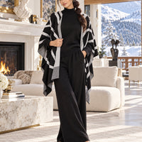 Casual Suit Women's Temperament Lazy Wind Knitted Sweater Shawl Cape Wide-leg Pants Three-piece Set Natalia Home Fashion    Natalia Home Fashion