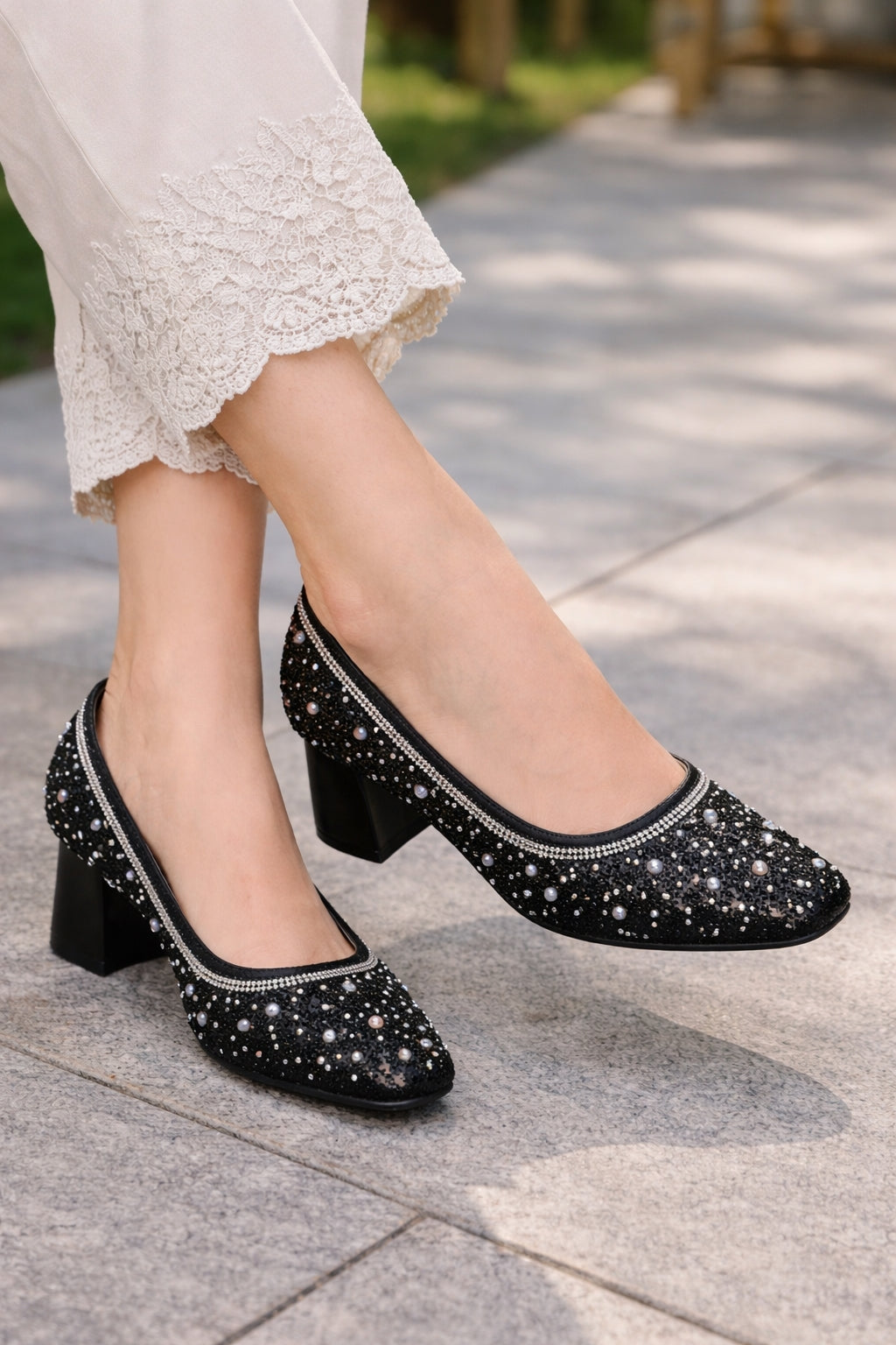 Fashion String Bead Pumps Women Elegant Ladies Party Shoes