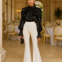 Luxury Ruffle Flared Sleeves Blouse Shirts Women  Retro Blouse Stand Collar French Design Chic Loose Top