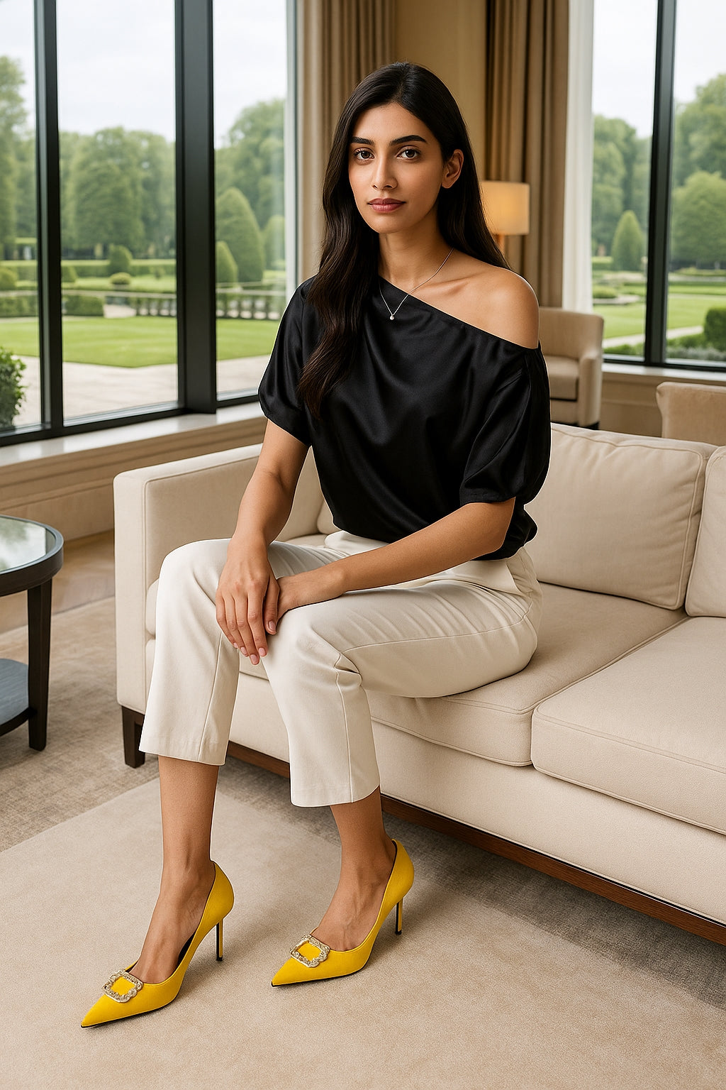 French Acetate Satin Short Sleeve Shirt Women Summer Beautiful Shirt Short Design Loose Slim Slanted Shoulder Top