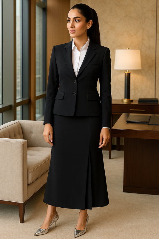 Fashion Office Half Skirt Set for Women Slim Fit Long Sleeved Single Row Two Button Half Skirt Two Piece Set