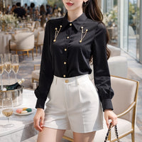 Early Pure Color Long Sleeve Polo Collar Women's Shirt Inner Wear French Style Elegant