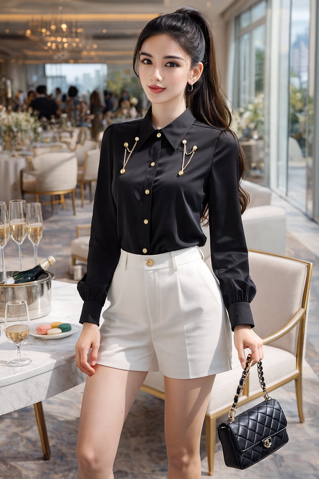 Early Pure Color Long Sleeve Polo Collar Women's Shirt Inner Wear French Style Elegant