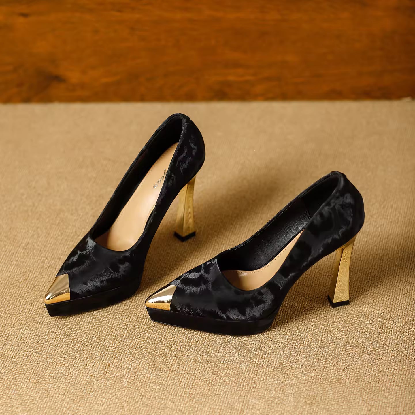 Fashion Women's Shoes Thin Block Heels 11cm Pointed Toe Shallow Mouth Ladies Pumps Party Shoes