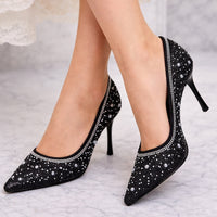 Fashion String Bead Women Pumps Elegant Ladies Thin Heels Wedding Dress Shoes