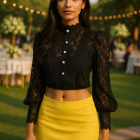 Shirt Women Blouse Office Lady Flower Blouse Spring Hollow Out Lace  Stand Collar Button Female Clothing