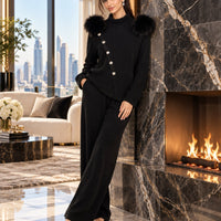 Casual Knitted Half-High Collar Sweater And Pants Set Real Fox Shoulder Patches  Style Comfortable Lazy Style Natalia Home Fashion    Natalia Home Fashion