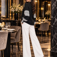 Women Mock Neck Knit Sweater Color Block Geometric Pattern Raglan Long Sleeve Button Cuff Loose Fall Winter Pullover Jumper Natalia Home Fashion    Natalia Home Fashion