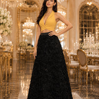 Light Luxury Evening Skirt  Women's Slim Fit Loose Warm Embroidered Petal Side Split Design Casual Skirt