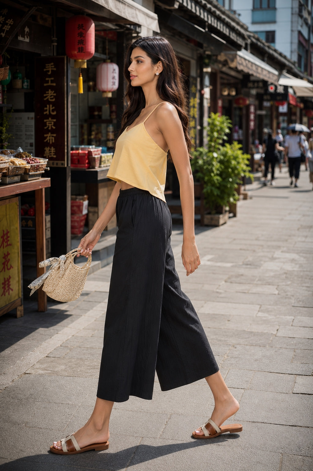 Casual Baggy Wide Leg Trousers Women Summer Thin Comfy Breathable Ankle Length Pants Vintage Loose Cotton Linen Straight Pants