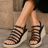 Bohemian Summer Vintage Thick Heel Woven Open Toe Roman Sandals Women's Shoes Ultra-Fibrous Quilted Roman Stilettos