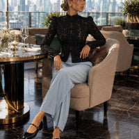 Vintage Blouse, Elegant Embroidery Puff Sleeve Hollow Out Lace Stand Collar Semi Formal Summer Top Natalia Home Fashion    Natalia Home Fashion
