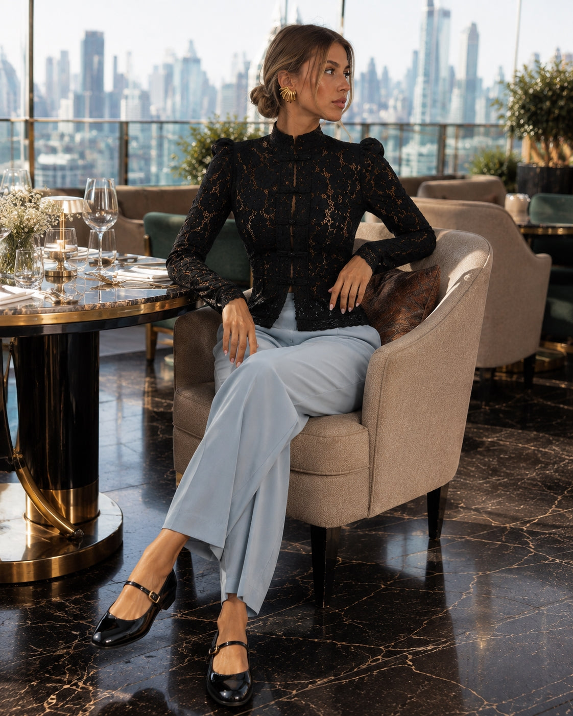 Vintage Blouse, Elegant Embroidery Puff Sleeve Hollow Out Lace Stand Collar Semi Formal Summer Top Natalia Home Fashion    Natalia Home Fashion