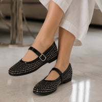 French-style rhinestone mesh Mary Jane shoes, breathable shallow single shoes, fairy-style soft-soled flat shoes