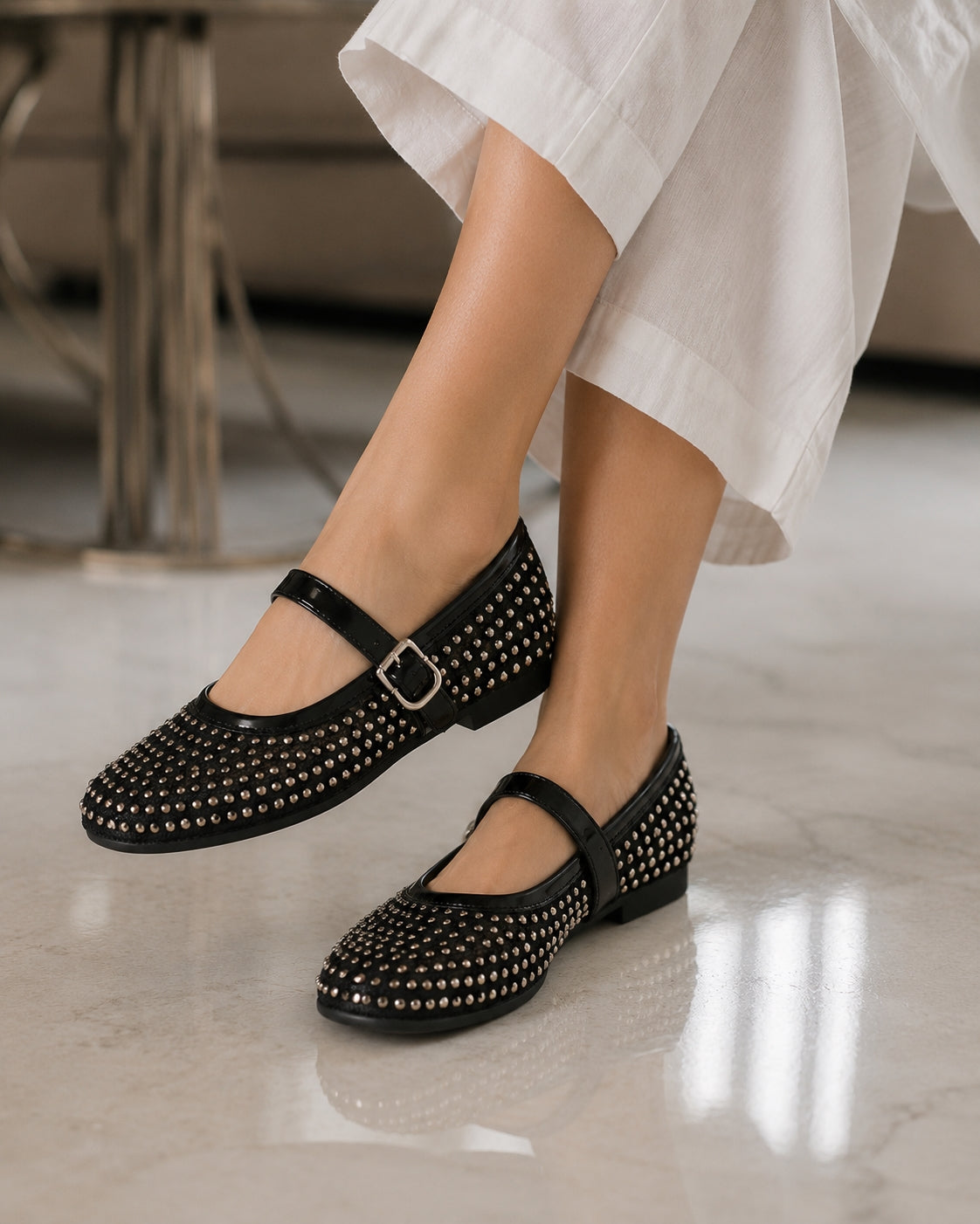 French-style rhinestone mesh Mary Jane shoes, breathable shallow single shoes, fairy-style soft-soled flat shoes