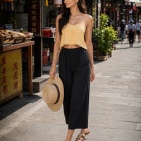 Casual Baggy Wide Leg Trousers Women Summer Thin Comfy Breathable Ankle Length Pants Vintage Loose Cotton Linen Straight Pants