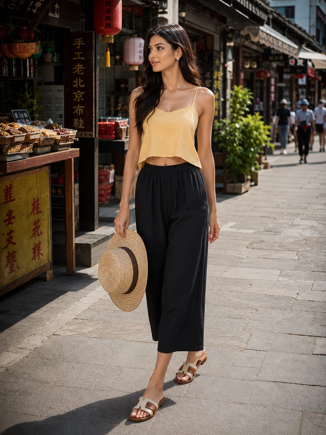 Casual Baggy Wide Leg Trousers Women Summer Thin Comfy Breathable Ankle Length Pants Vintage Loose Cotton Linen Straight Pants