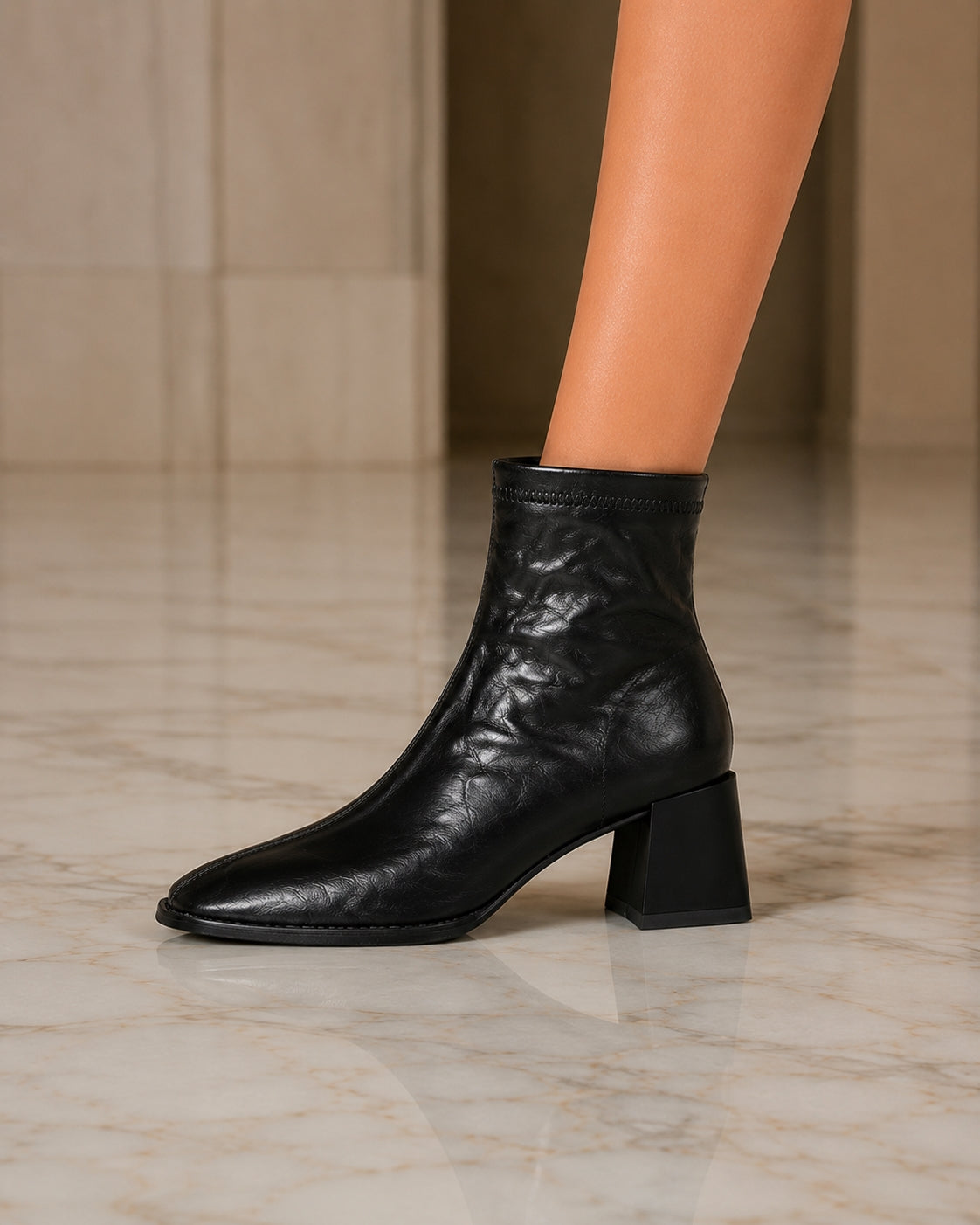 Woman Sheepskin Leather Shoes Spring Autumn Ankle Boots side Zip French Style Thick Heel Women's Short Boots
