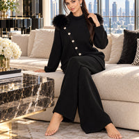 Casual Knitted Half-High Collar Sweater And Pants Set Real Fox Shoulder Patches  Style Comfortable Lazy Style Natalia Home Fashion    Natalia Home Fashion