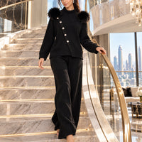 Casual Knitted Half-High Collar Sweater And Pants Set Real Fox Shoulder Patches  Style Comfortable Lazy Style Natalia Home Fashion    Natalia Home Fashion