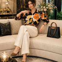 Vintage Style for Women Long Sleeve Flower Printed Spring Autumn semi formal Style Elegant Single Breasted Shirt