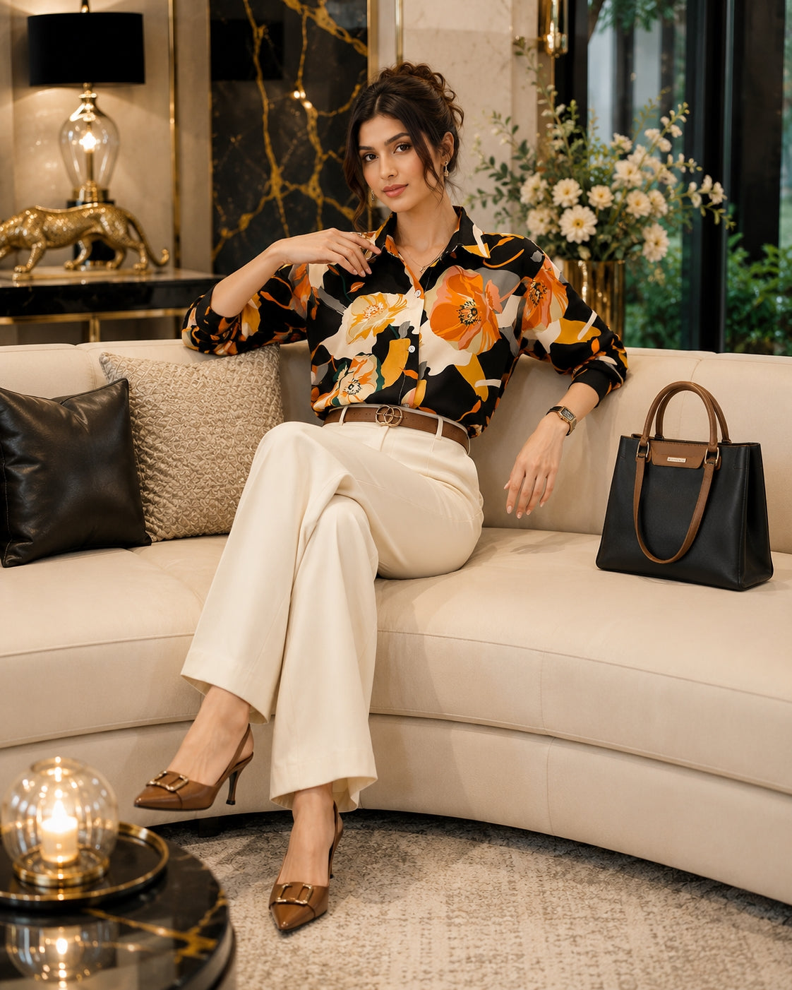 Vintage Style for Women Long Sleeve Flower Printed Spring Autumn semi formal Style Elegant Single Breasted Shirt