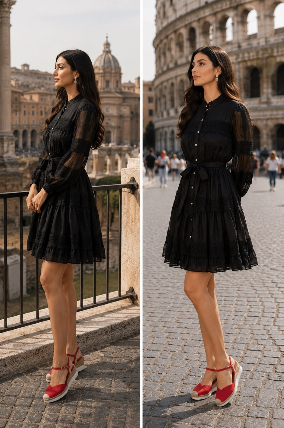 Elegant Hollow Out Organza Long Maxi Dresses Shirt Women  Layer Ruffle Full Sleeve Pearl Evening Party Dress