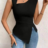 Spring Summer Elegant Stylish Daily Dating Casual Women's Sleeveless Tops Side Ruched Asymmetric Hem One-Shoulder Cut out Natalia Home Fashion    Natalia Home Fashion