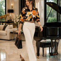 Vintage Style for Women Long Sleeve Flower Printed Spring Autumn semi formal Style Elegant Single Breasted Shirt