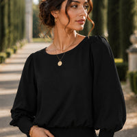 Women's Loose T-shirt Spring and Autumn New Solid Color Long-sleeved Lotus Leaf Sleeve Crew Neck Top Natalia Home Fashion    Natalia Home Fashion