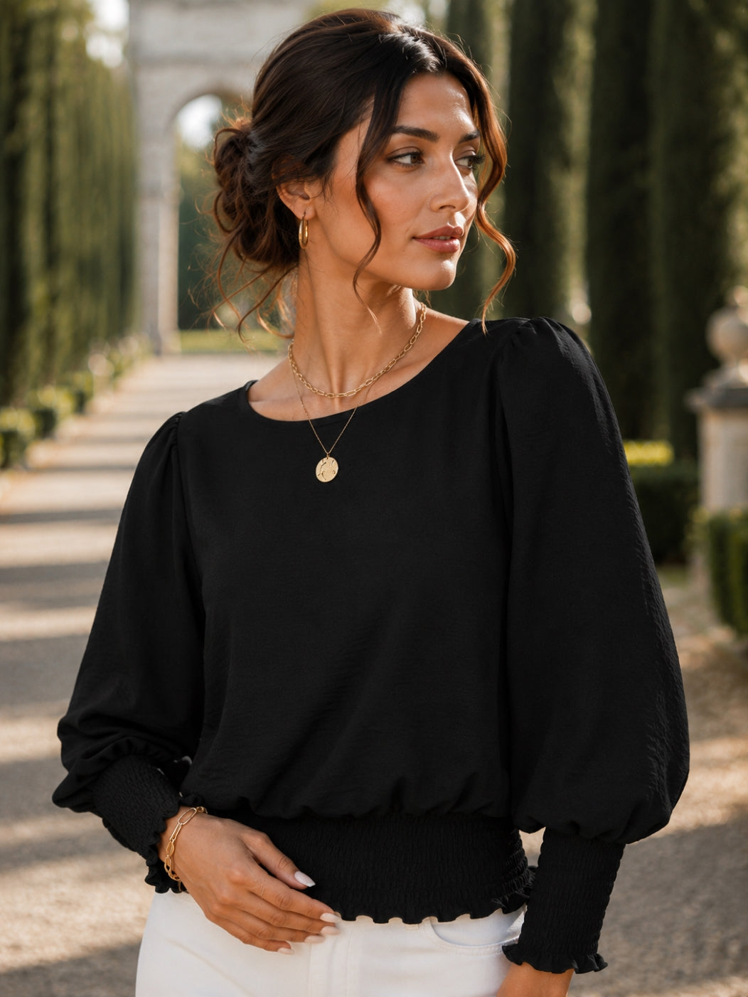 Women's Loose T-shirt Spring and Autumn New Solid Color Long-sleeved Lotus Leaf Sleeve Crew Neck Top Natalia Home Fashion    Natalia Home Fashion