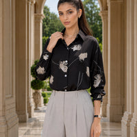 Women's Blouse Long Sleeve Rose Printed Fashionable Chiffon Shirt Long Sleeve Top Natalia Home Fashion    Natalia Home Fashion