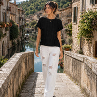 Women's Casual Round Neck Jacquard Short Sleeve Top T-shirt Leisure Commute Women Clothing