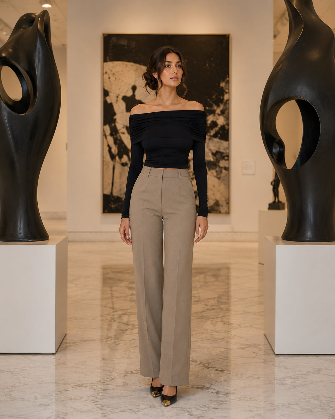 Sexy Shoulder Bared Long Sleeve Slim Fit Outwear Asymmetric Belly Bared Pleated T-Shirt Style Short New Arrival Acetate Fabric