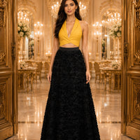 Light Luxury Evening Skirt  Women's Slim Fit Loose Warm Embroidered Petal Side Split Design Casual Skirt