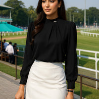 Women's Long-sleeved Fashionable Beaded Base Shirt Niche Chiffon Shirt