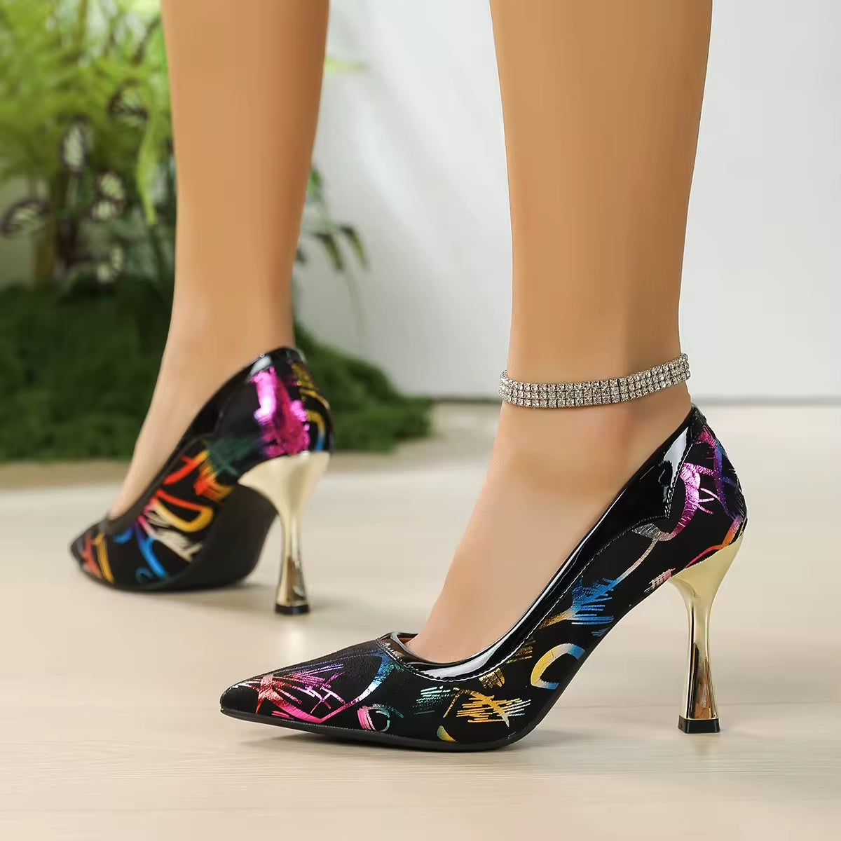 Holographic Pointed Toe High Heel Pumps For Women 9CM Thin Heel Evening Party Wedding Office Ladies Dress Shoes Natalia Home Fashion    Natalia Home Fashion