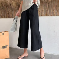 Casual Baggy Wide Leg Trousers Women Summer Thin Comfy Breathable Ankle Length Pants Vintage Loose Cotton Linen Straight Pants