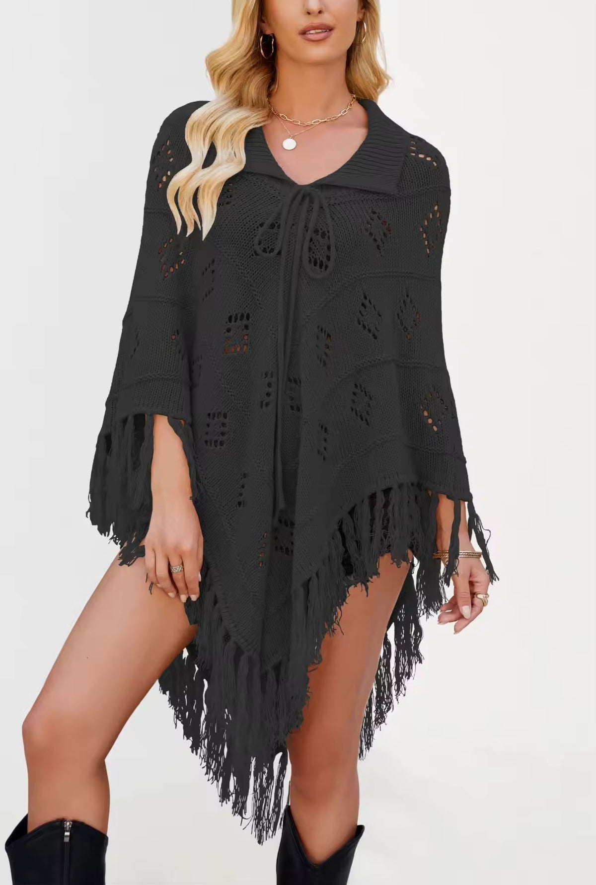 Fashionable Knitted Tassel Shoulder Wrap Sweater Women's Clothing Pullover Batwing Sleeve Jumpers Natalia Home Fashion    Natalia Home Fashion