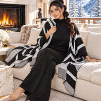 Casual Suit Women's Temperament Lazy Wind Knitted Sweater Shawl Cape Wide-leg Pants Three-piece Set Natalia Home Fashion    Natalia Home Fashion