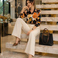 Vintage Style for Women Long Sleeve Flower Printed Spring Autumn semi formal Style Elegant Single Breasted Shirt
