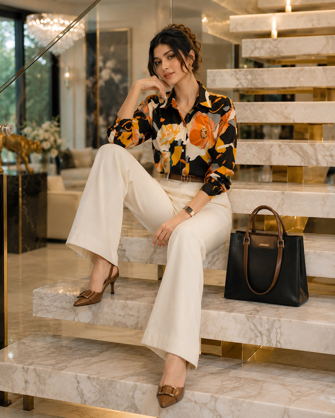 Vintage Style for Women Long Sleeve Flower Printed Spring Autumn semi formal Style Elegant Single Breasted Shirt